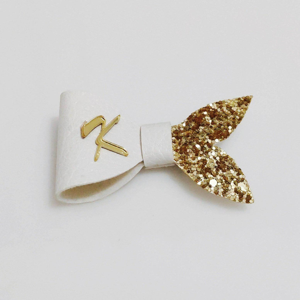 White & Gold Custom Name Letter mermaid Bow Hair Clip | Personalized Designer Hair Accessories for Kids & Girls