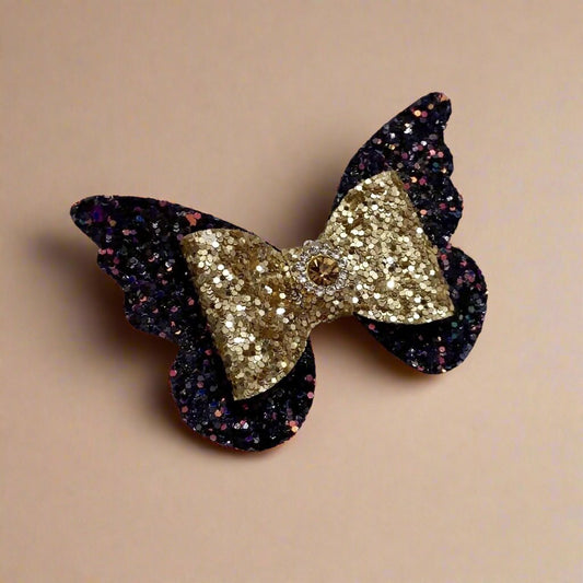 Black & Gold Butterfly Bow Hair Clip |  Designer Hair Accessory for Kids and Girls