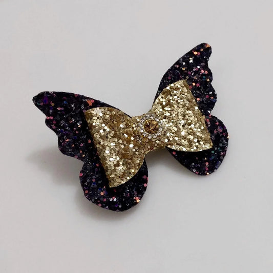 Black & Gold Butterfly Bow Hair Clip | Designer Hair Accessory for Kids and Girls