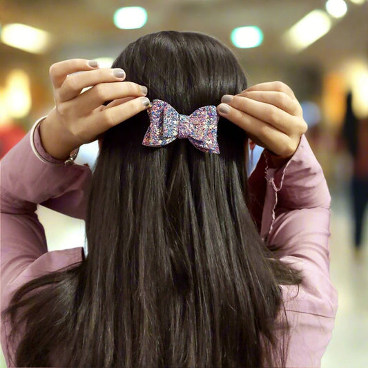 Multicoloured Glitter Bow Hair Clip Set | Designer Hair Accessories for Kids and Girls