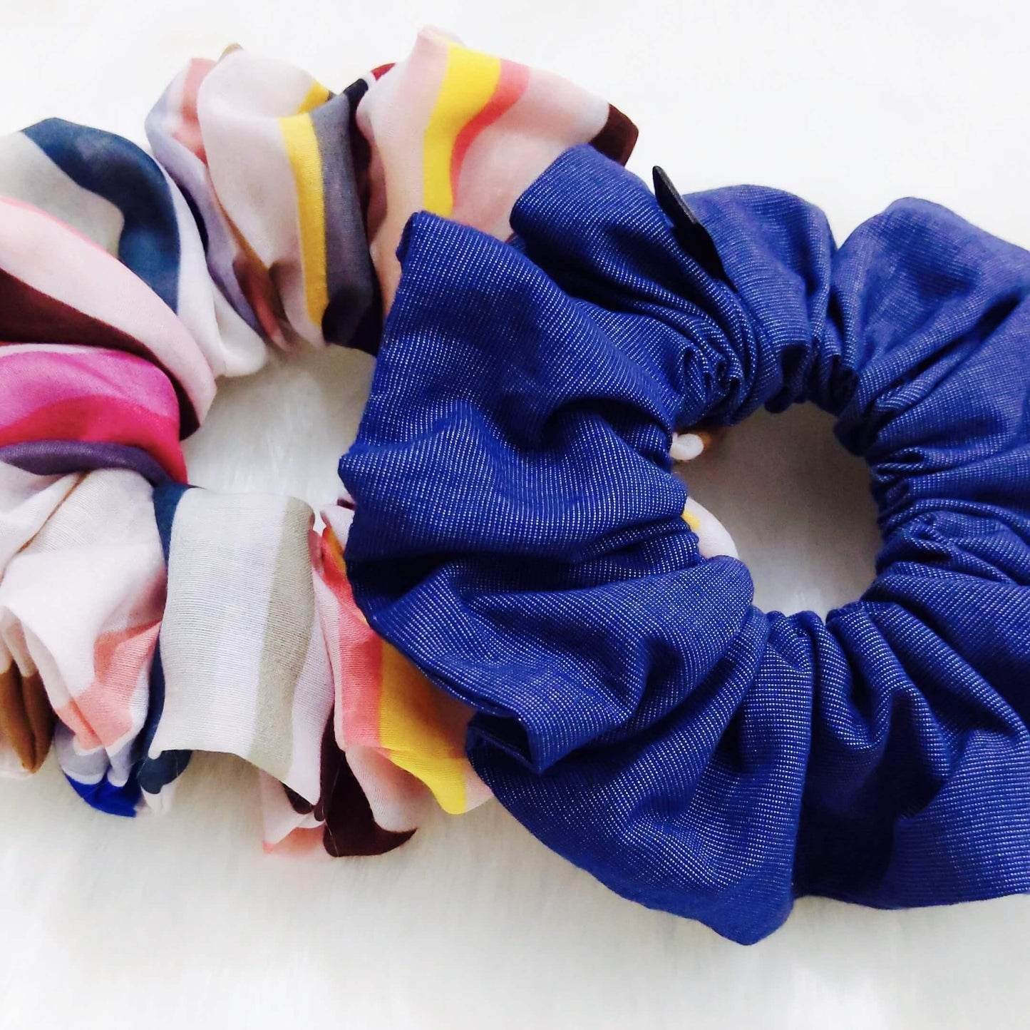 Denim & Stripes Scrunchies Set for Women | Premium Quality Hair Accessories