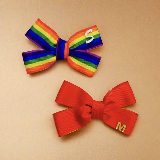 Custom Name Letter Bow Hair Clips | Ribbon & Acrylic | Hair Accessories for Kids & Girls