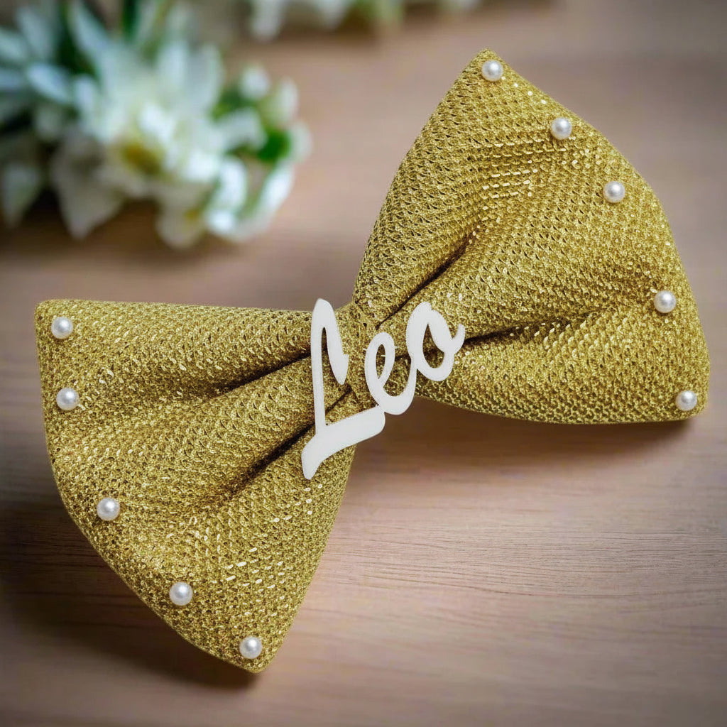 Custom Name Golden Bow Hair Clip | Personalized Gift Accessory for Girls