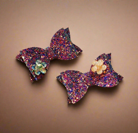Multicolor Glitter Flower Bow Hair Clip | Designer Hair Accessories for Girls & Kids