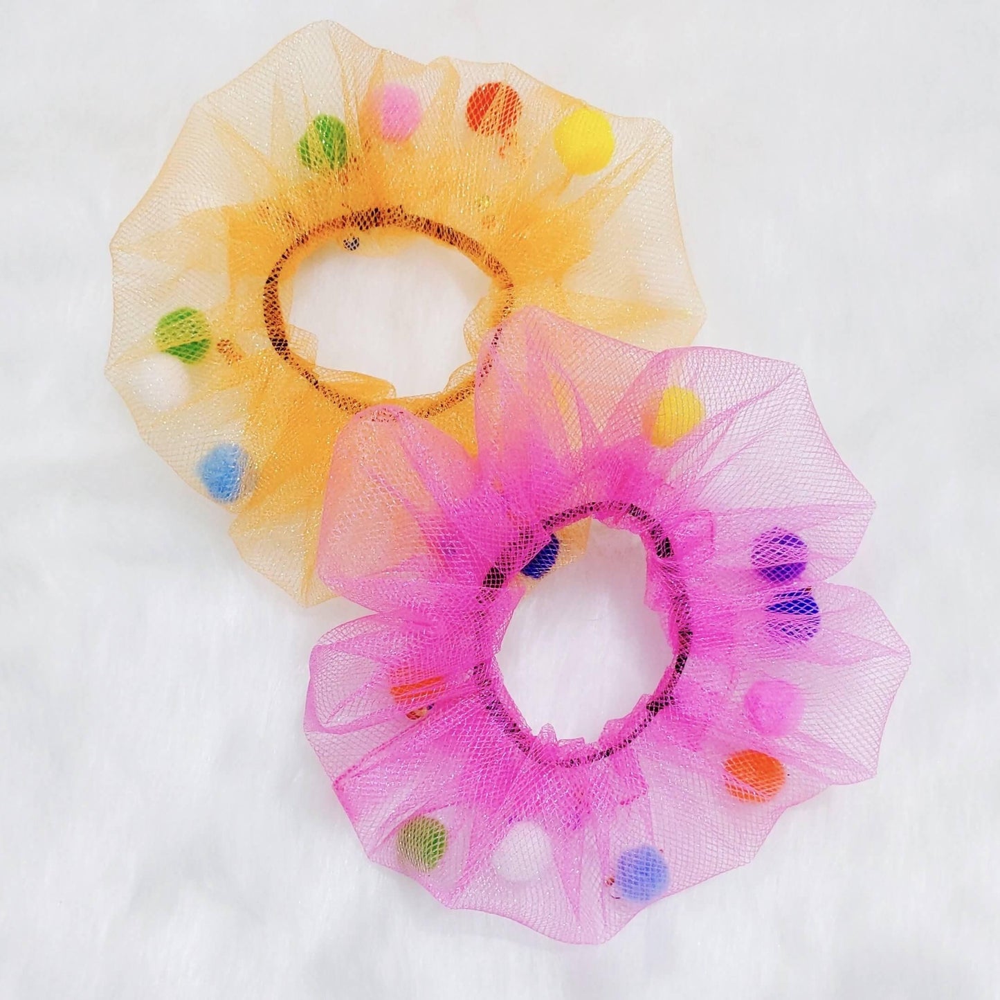 Candy Vibes Pink & Orange Tulle Scrunchie Set