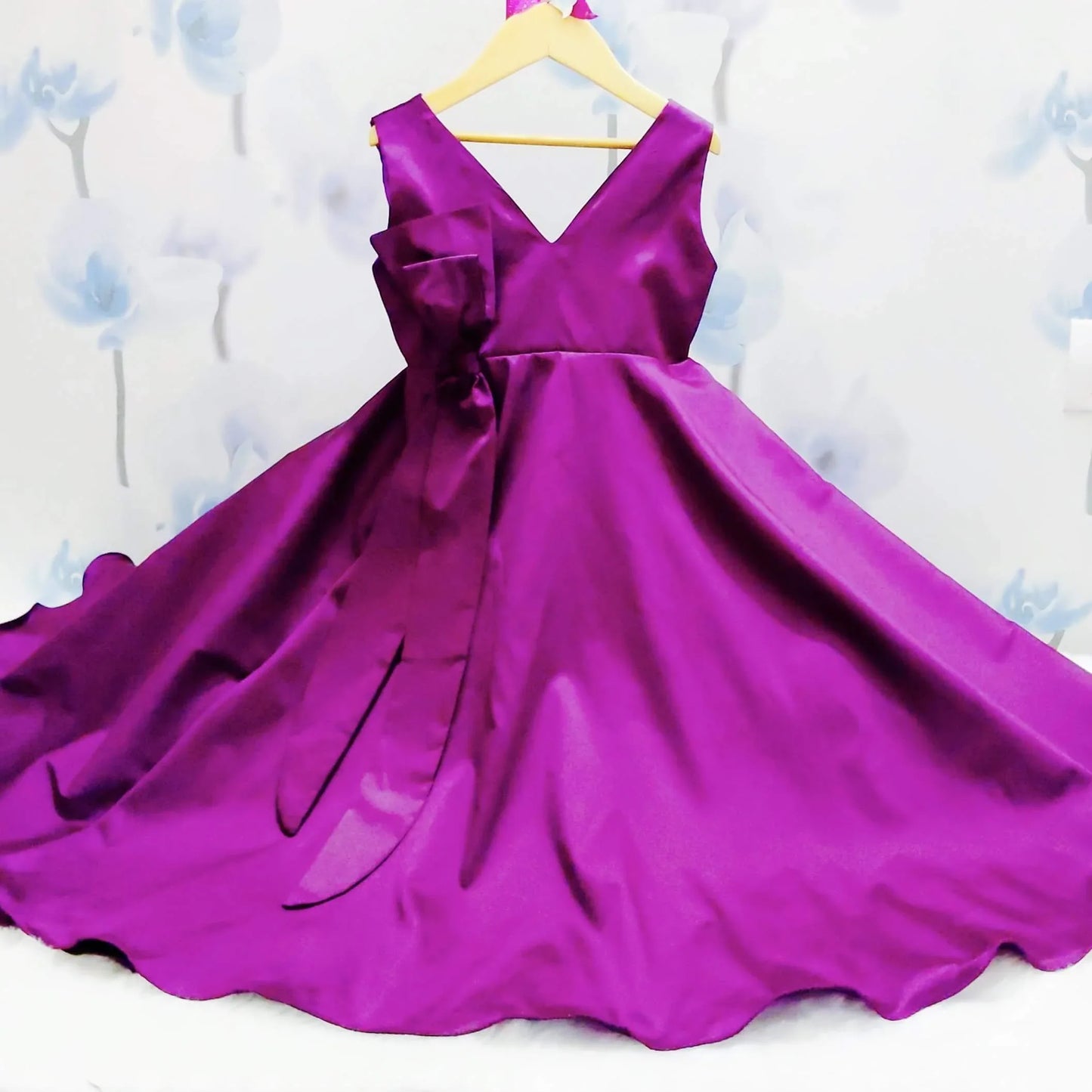 Princess Style Purple V-Neckline Flared Dress | Designer Wear for Kids