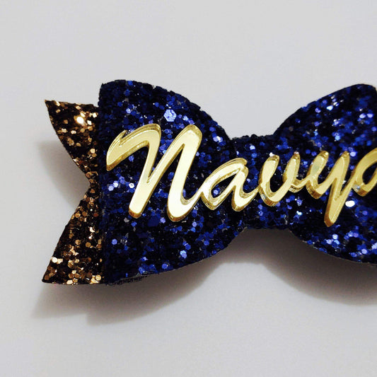 Custom Name Blue Bow Hair Clip | Personalized Glitter Name Bow
