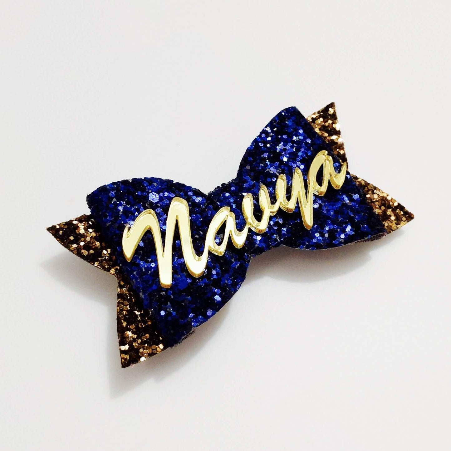 Custom Name Blue Bow Hair Clip | Personalized Glitter Name Bow