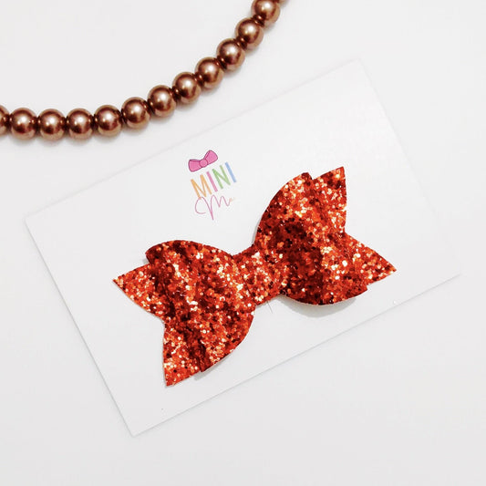 Red Glitter Bow Hair Clip Set | Glitter Leather Hair Bows