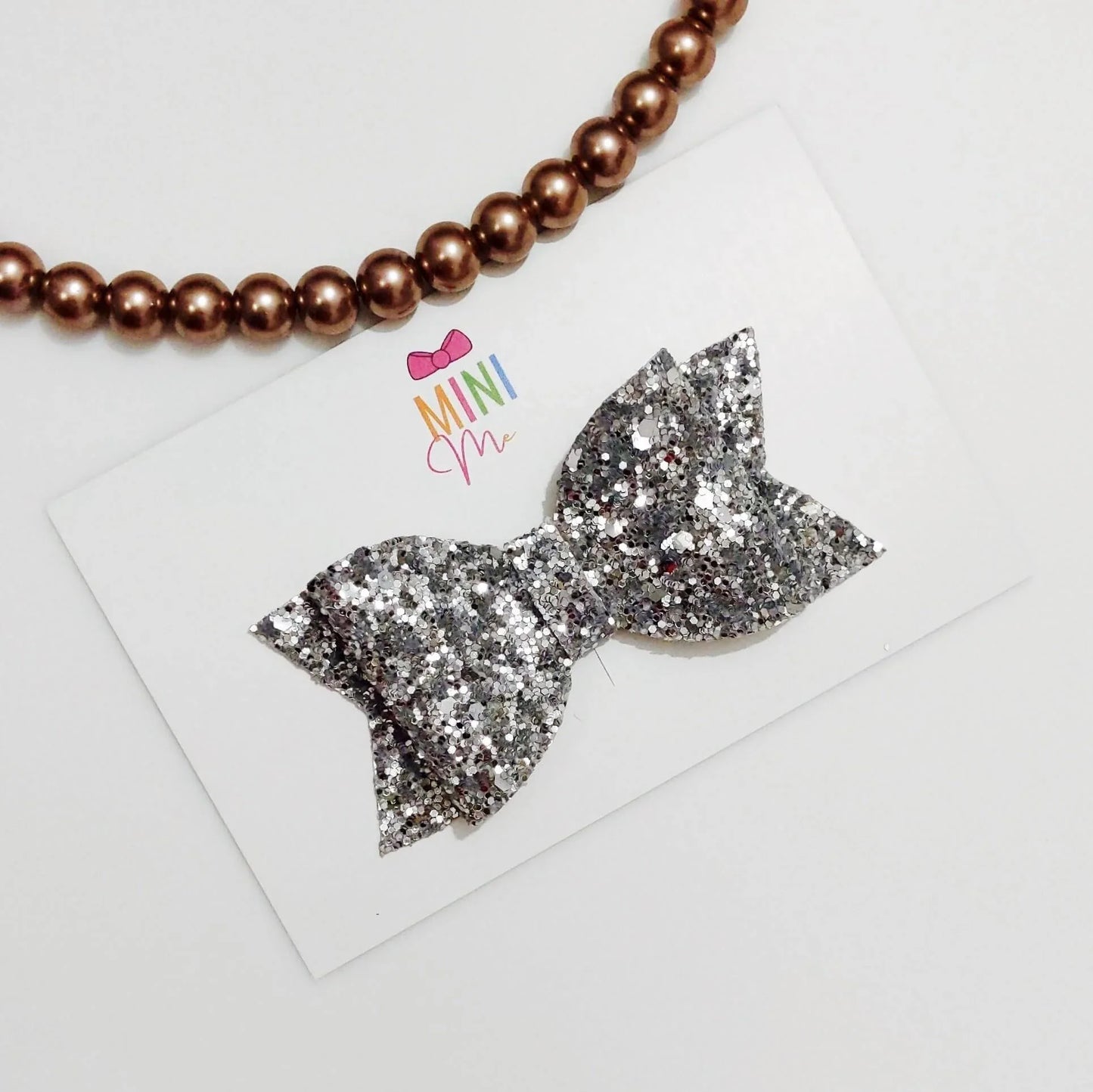 Silver Glitter Bow Hair Clip Set | Glitter Leather Hair Bows