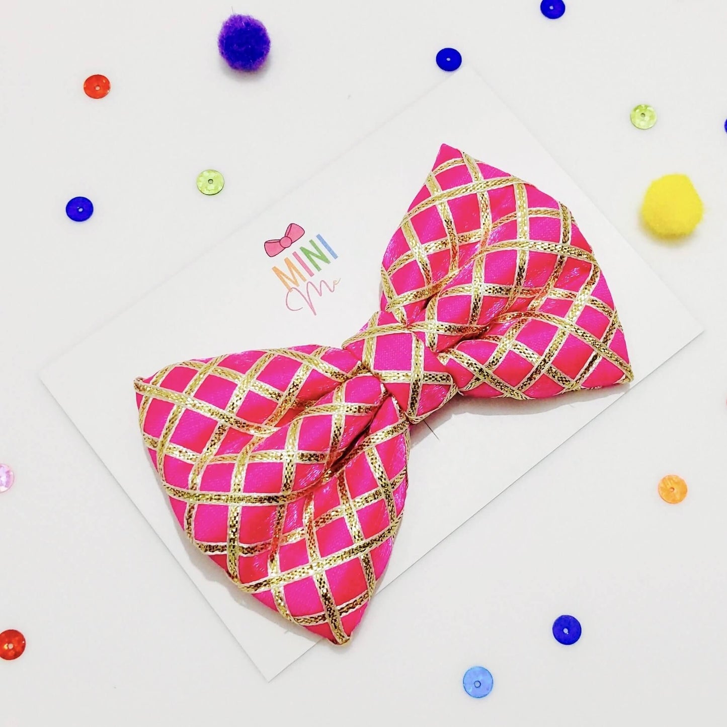 Pink and Gold Festive Princess Bow Hair Clip | Premium Silk Bows
