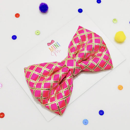 Pink and Gold Festive Princess Bow Hair Clip | Premium Silk Bows