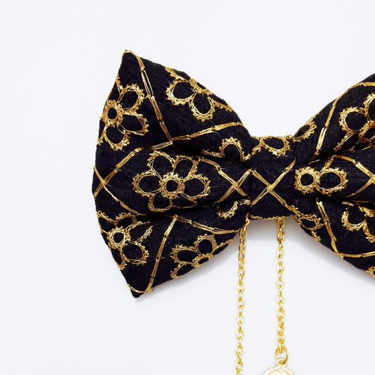 Black and Gold Festive Princess Bow Hair Clip | Premium Silk Hair Bow