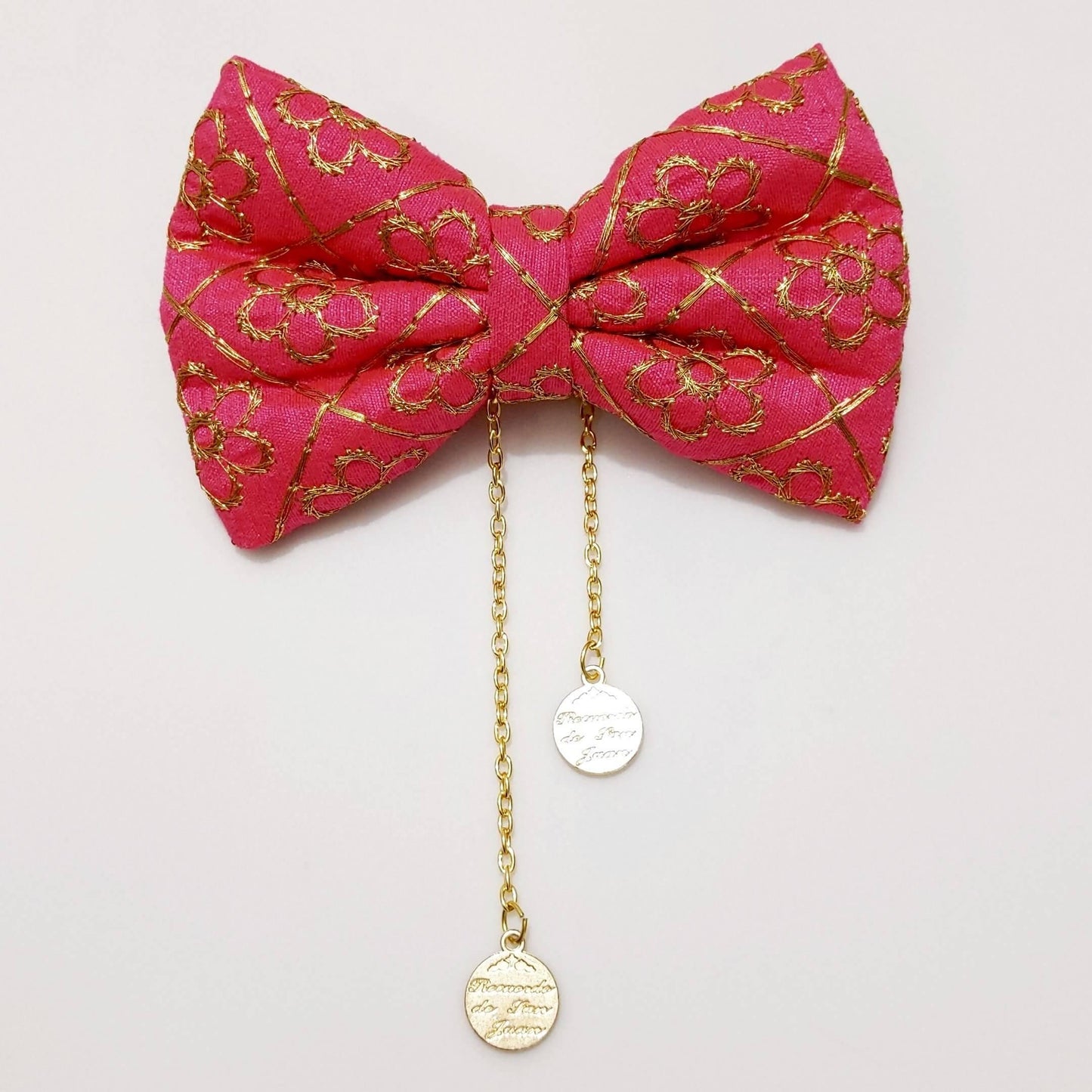 Pink and Gold Festive Princess Bow Hair Clip | Premium Silk Bow