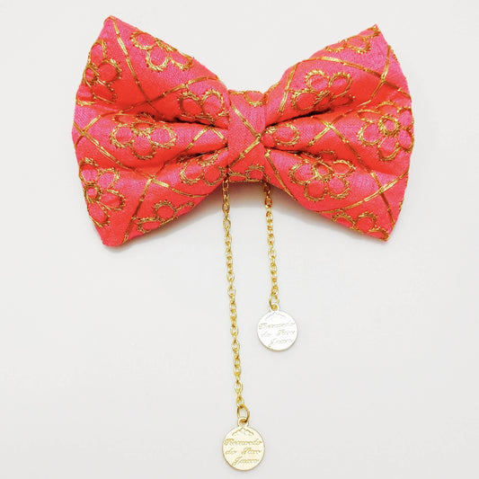Pink and Gold Festive Princess Bow Hair Clip | Premium Silk Bow
