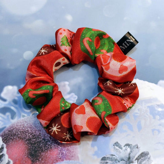 Christmas Donuts Hair Scrunchie | Designer Red and Green Hair Accessory
