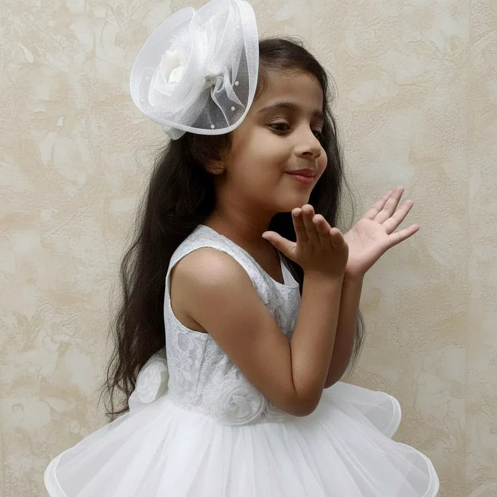 Twisted White Pearls and Feathers Fascinator | Hair Accessories for Kids and Girls