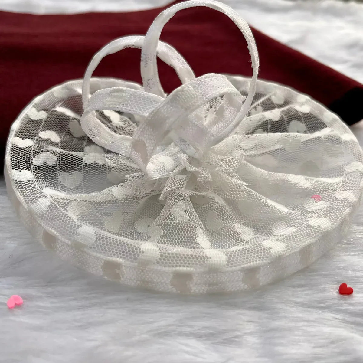 White Hearts Fascinator Victorian Hat