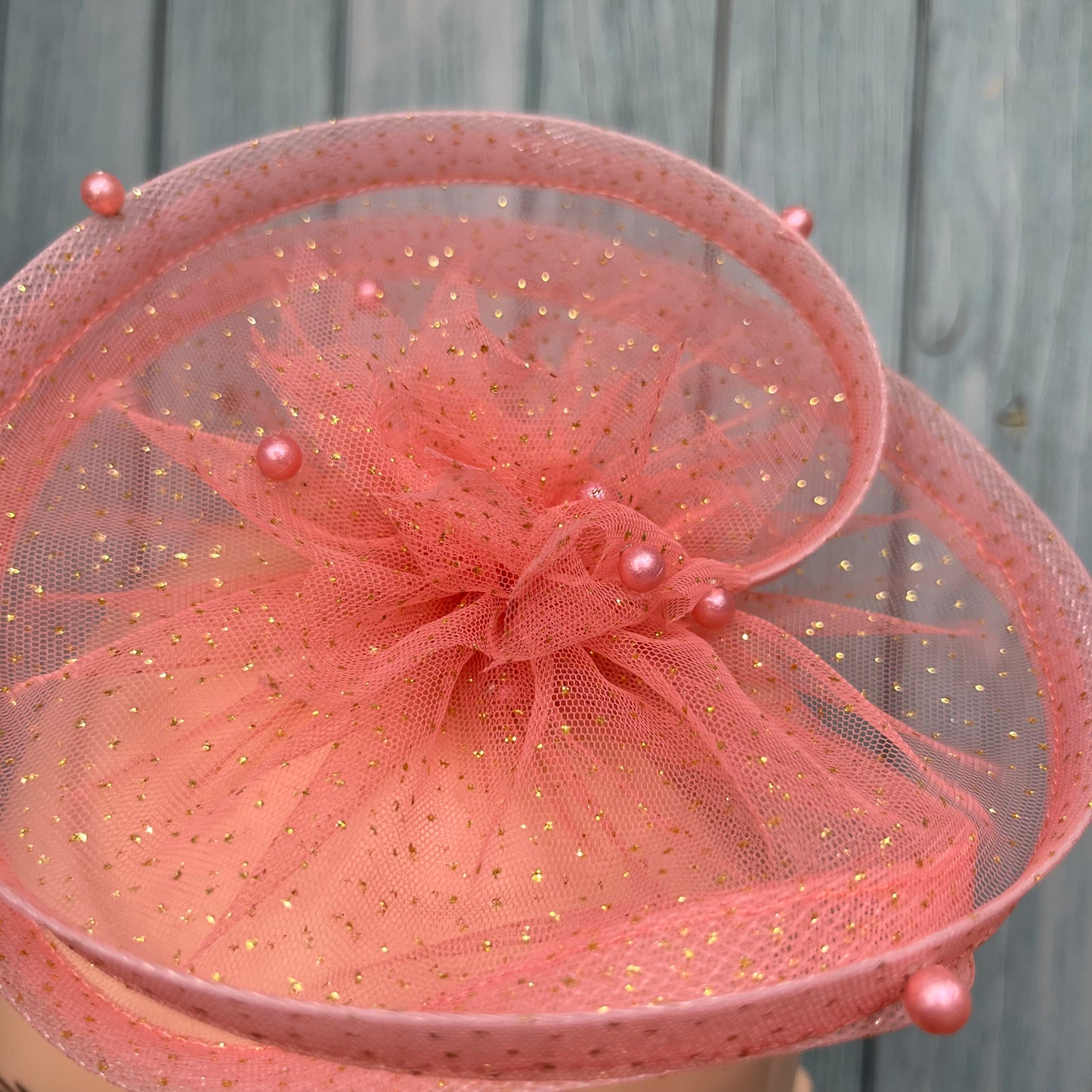 Golden Sparkle Peach Fascinator Hat Hair Clip