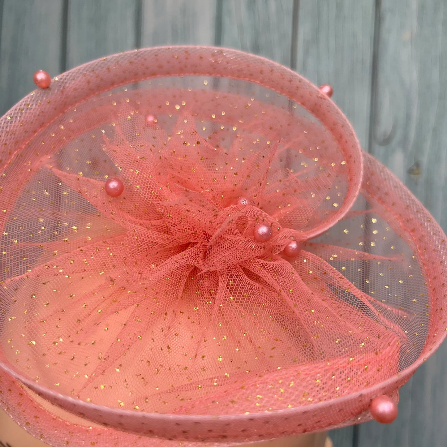 Golden Sparkle Peach Fascinator Hat Hair Clip