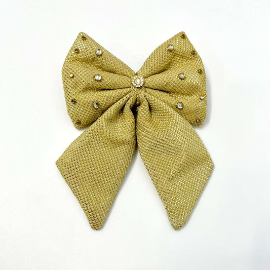 Golden Embellished Pigtail Hair Bow Clip