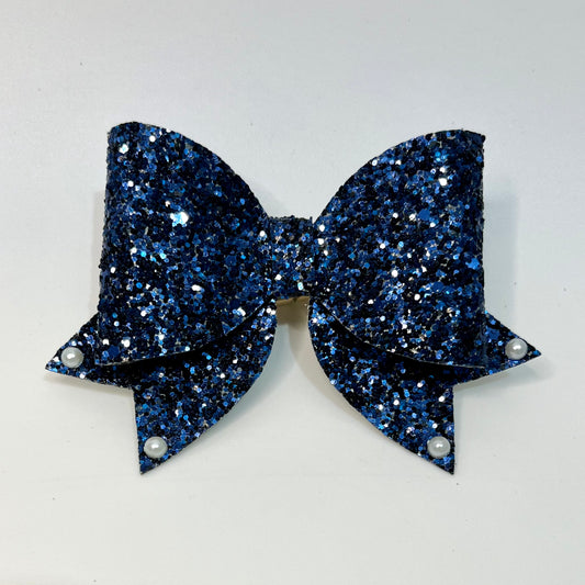 Blue Glitter Pigtail Bow | Alligator Hair Clip