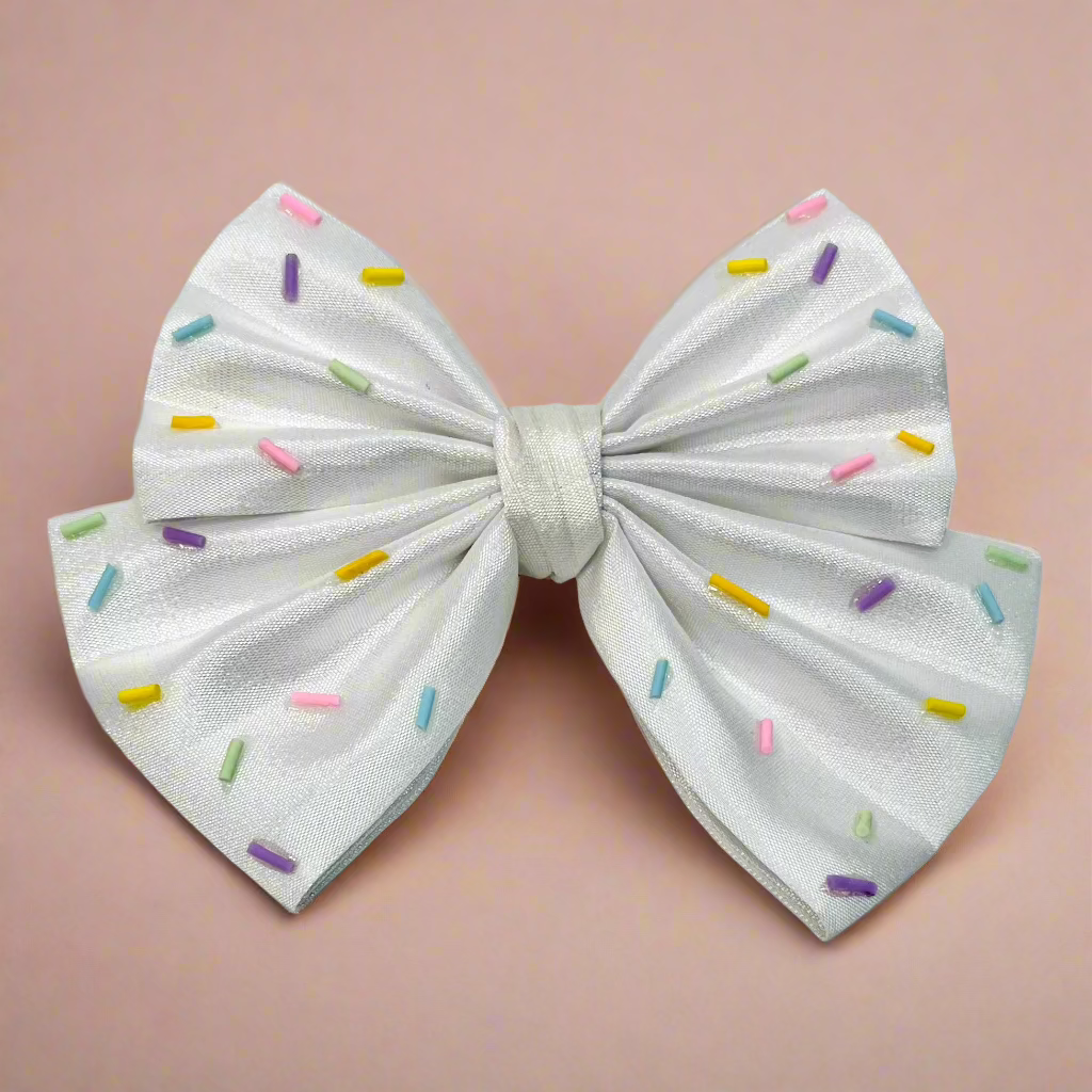 White Sprinkles Sailor Hair Bow | Alligator Hair Clip