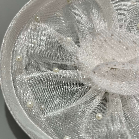 Twisted White Fascinator with Pearls | Girls Alligator Hair Clips