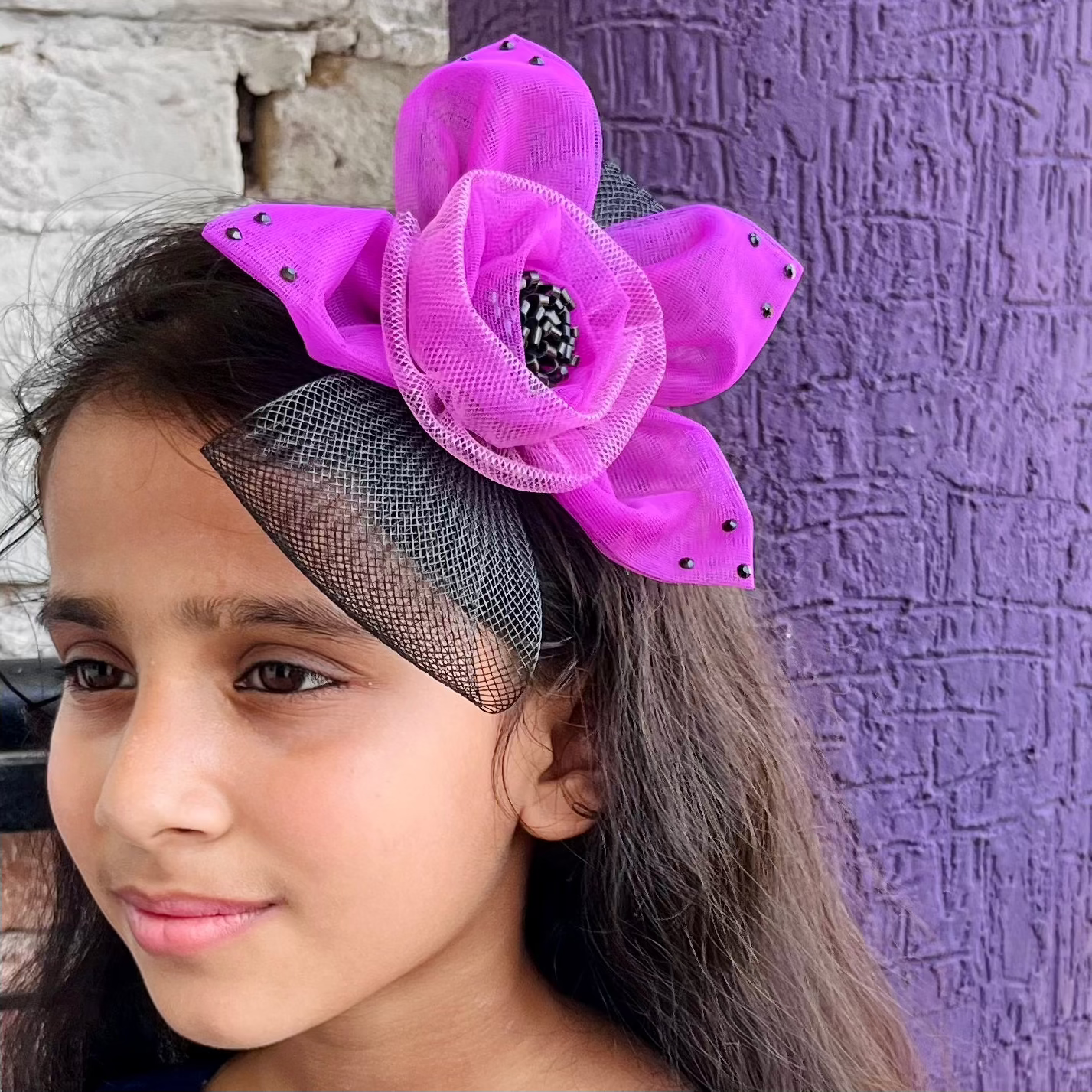 Black and Purple Flower Fascinator | Birthday Hair Accessory