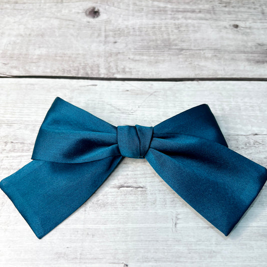 Teal Blue Pigtail Bow | Alligator Hair Clip