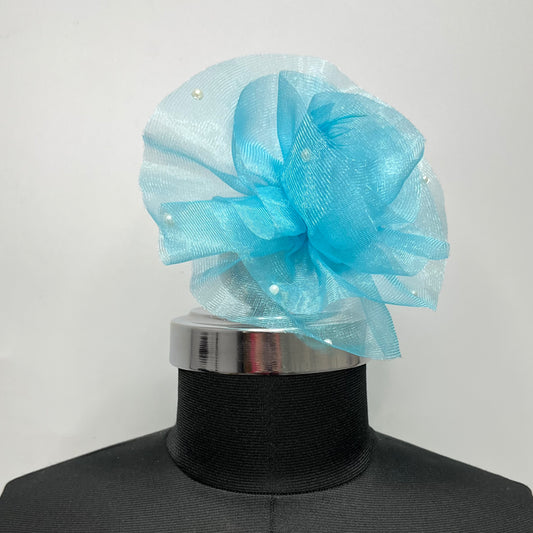 Sky Blue Ruffled Fascinator Hair Clip | Birthday Hair Accessories