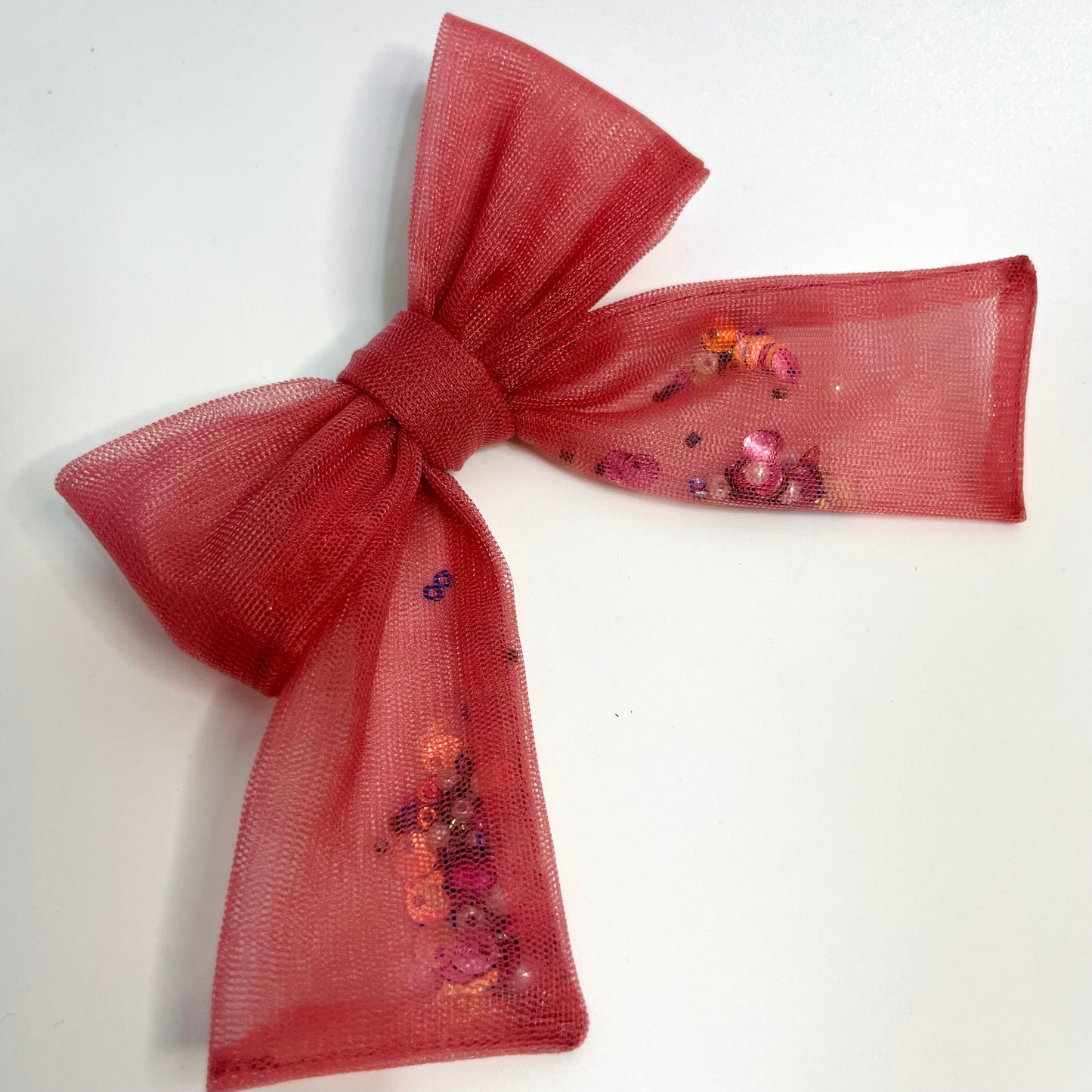 Onion Pink Tulle Shaker Sequin Hair Bow