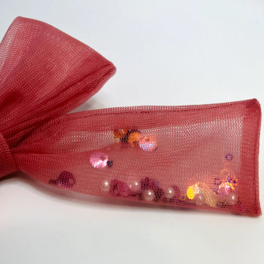 Onion Pink Tulle Shaker Sequin Hair Bow | Alligator Hair clip