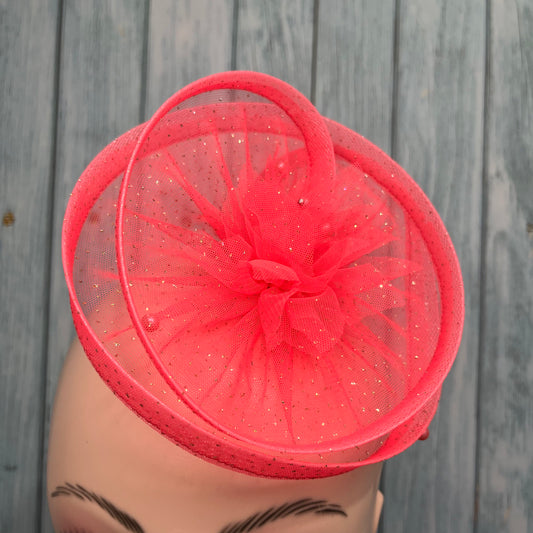 Golden Sparkle Pink Fascinator Hair Clip