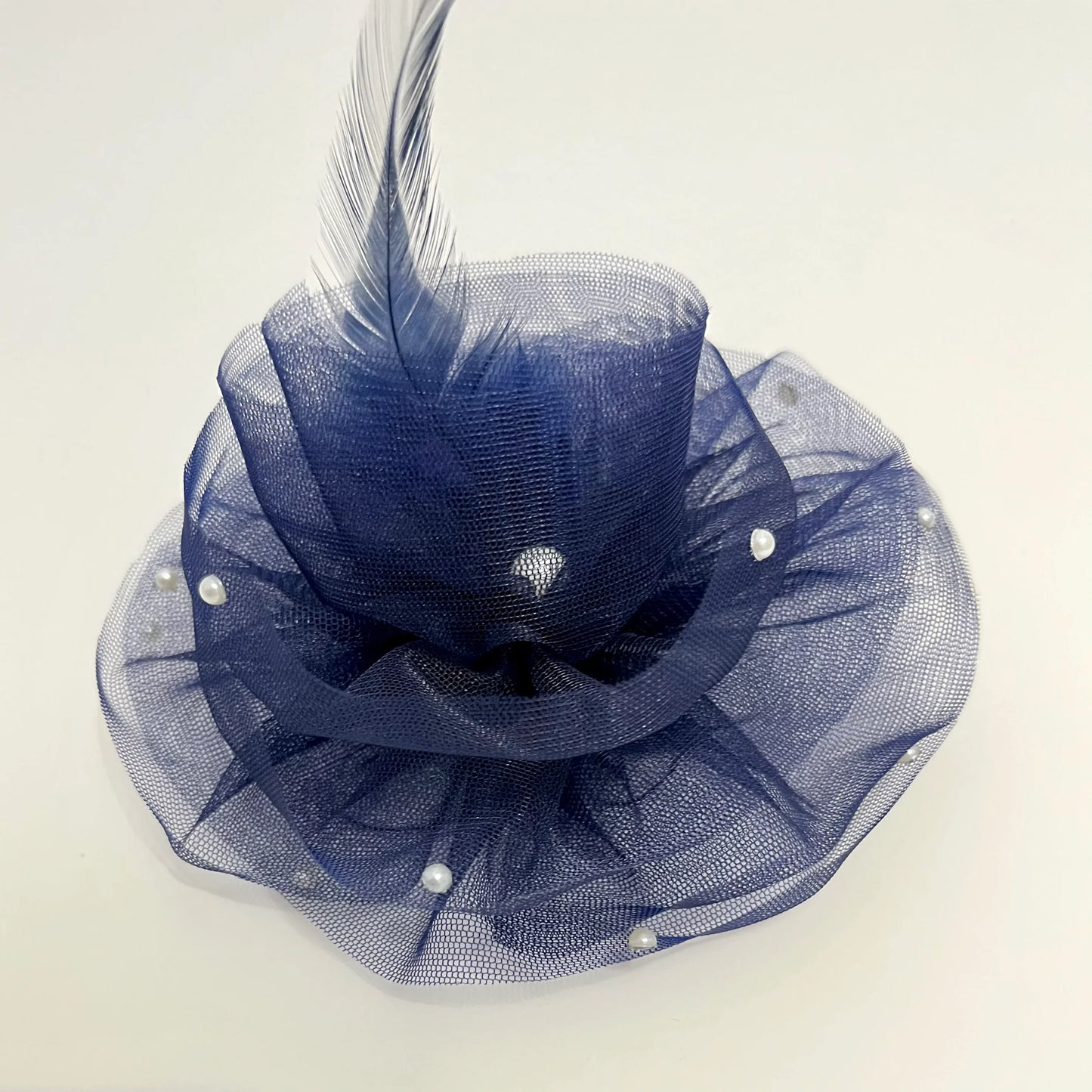 Blue Ruffled Feather Fascinator | Navy Blue Luxury Hair Clip