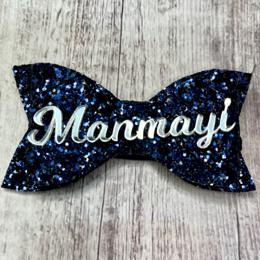 Custom Name Blue Bow Hair Clip | Baby Girl Soft Nylon Headband