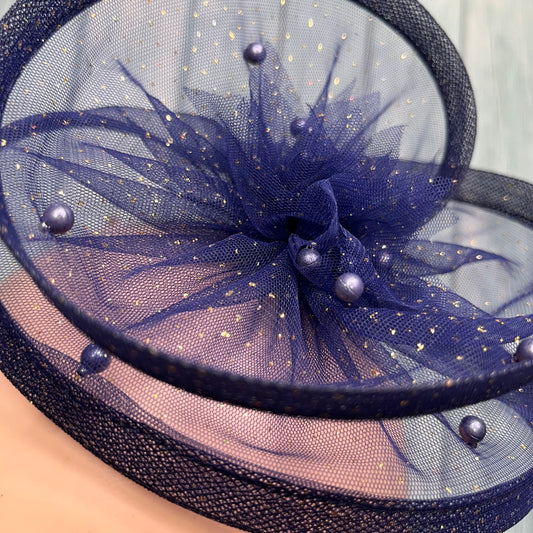 Gilded Enchantment Golden Sparkle Blue Fascinator Hair Clip