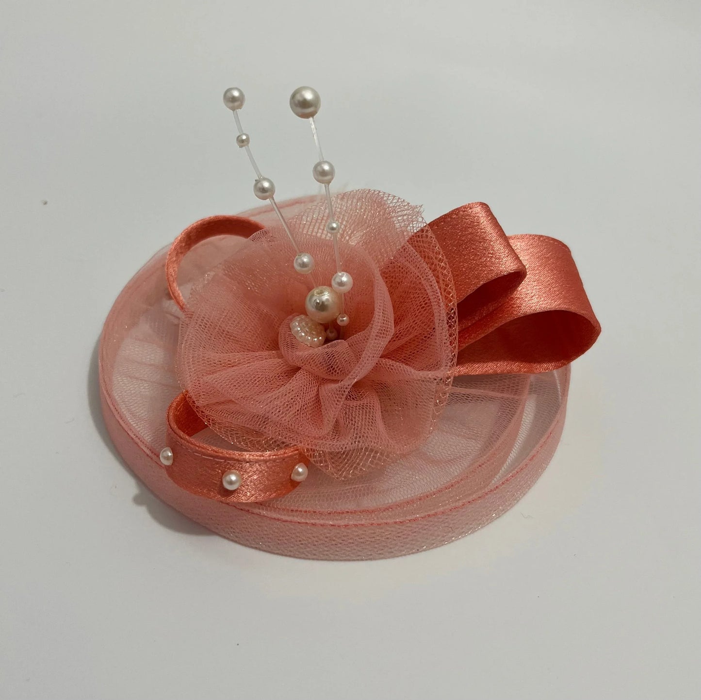 Peach Princess Fascinator Hat | Elegant Designer Hair Accessory