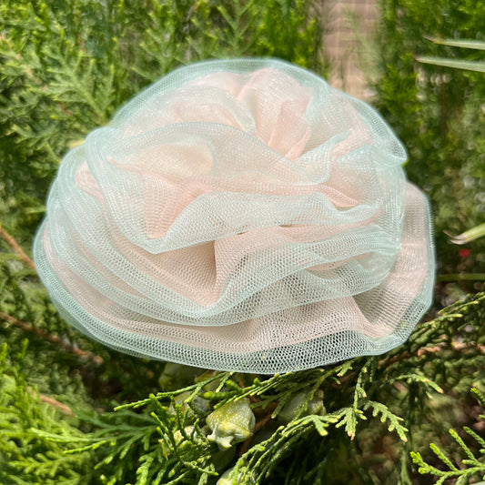 Peach and Green Flower Fascinator Hair Clip