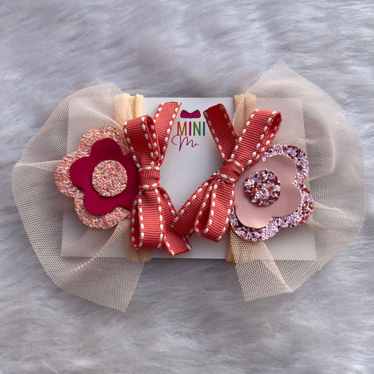Coral Cuties Flower Hair Clips | Soft Baby headbands for photoshoots