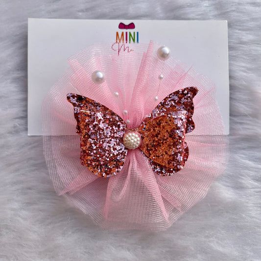 Pink Butterfly Hair Clip Fascinator | Baby Girl Nylon Headband
