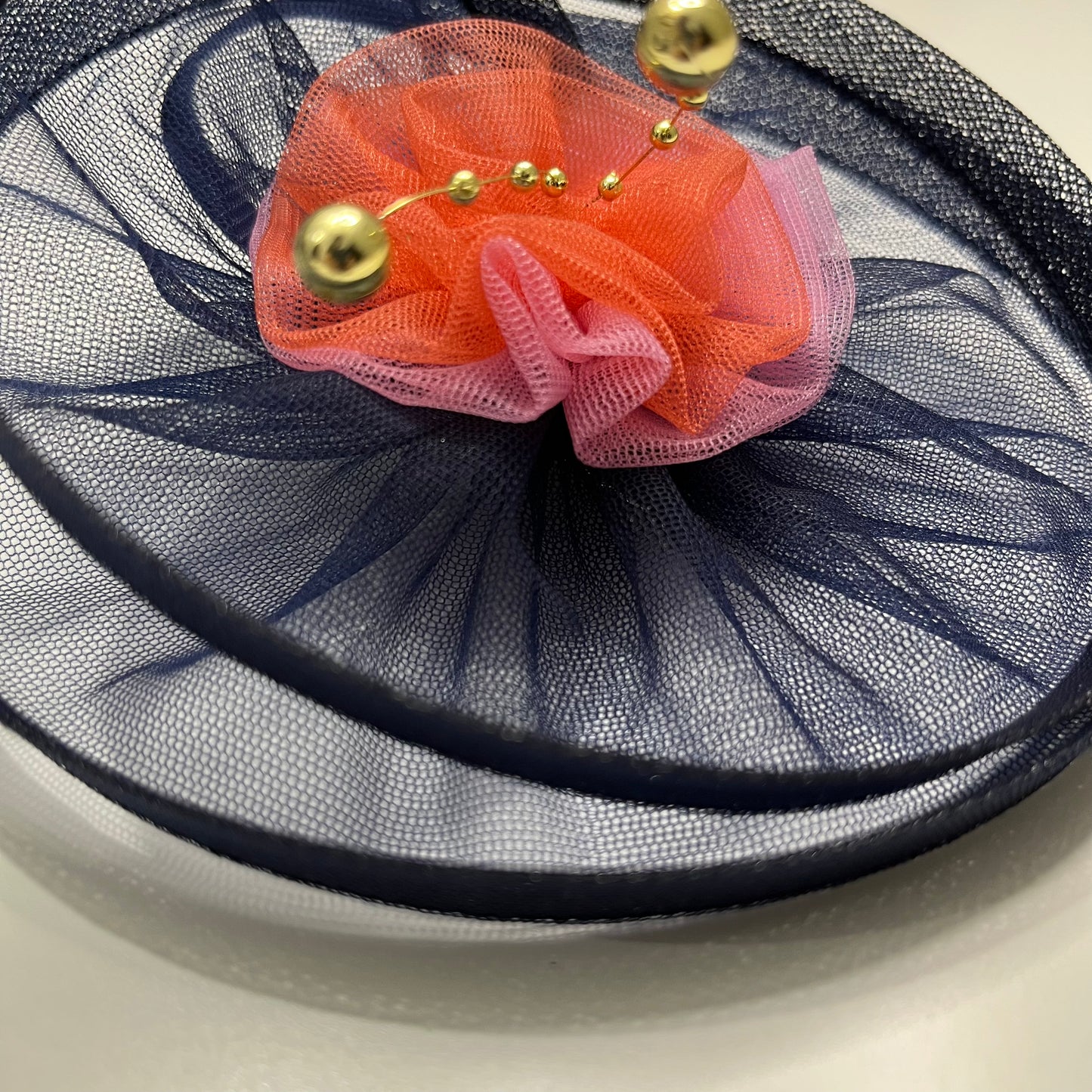 Navy Blue Flower Fascinator Hat with Pearl Accents for women and baby girls all ages