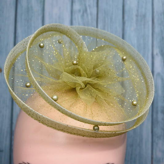 Gilded Enchantment Golden Sparkle Green Fascinator Hair Clip