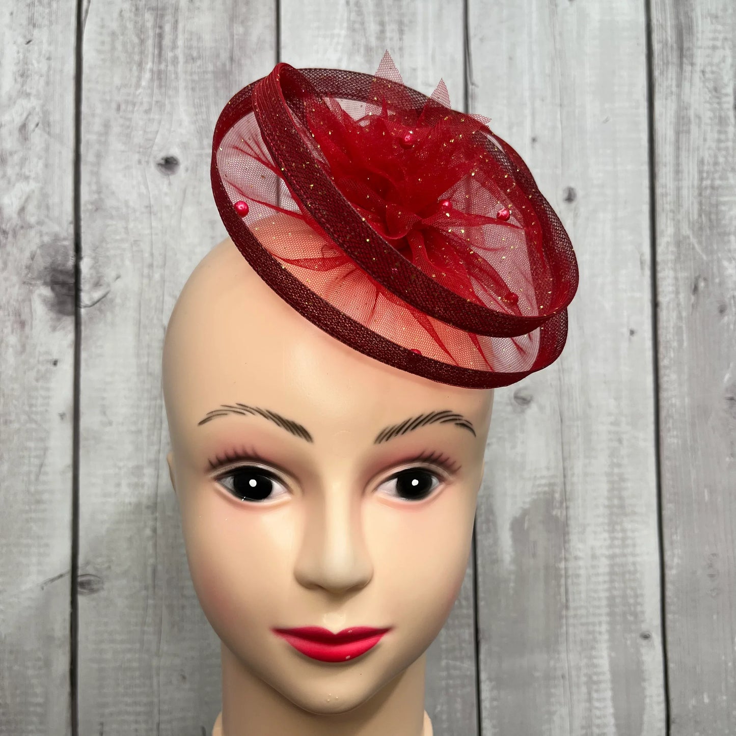 Golden Sparkle Red Fascinator Headband