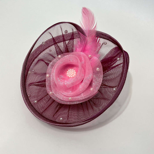 Baby Pink and Wine Fascinator Hat | Birthday Fascinator Baby Girl Headband