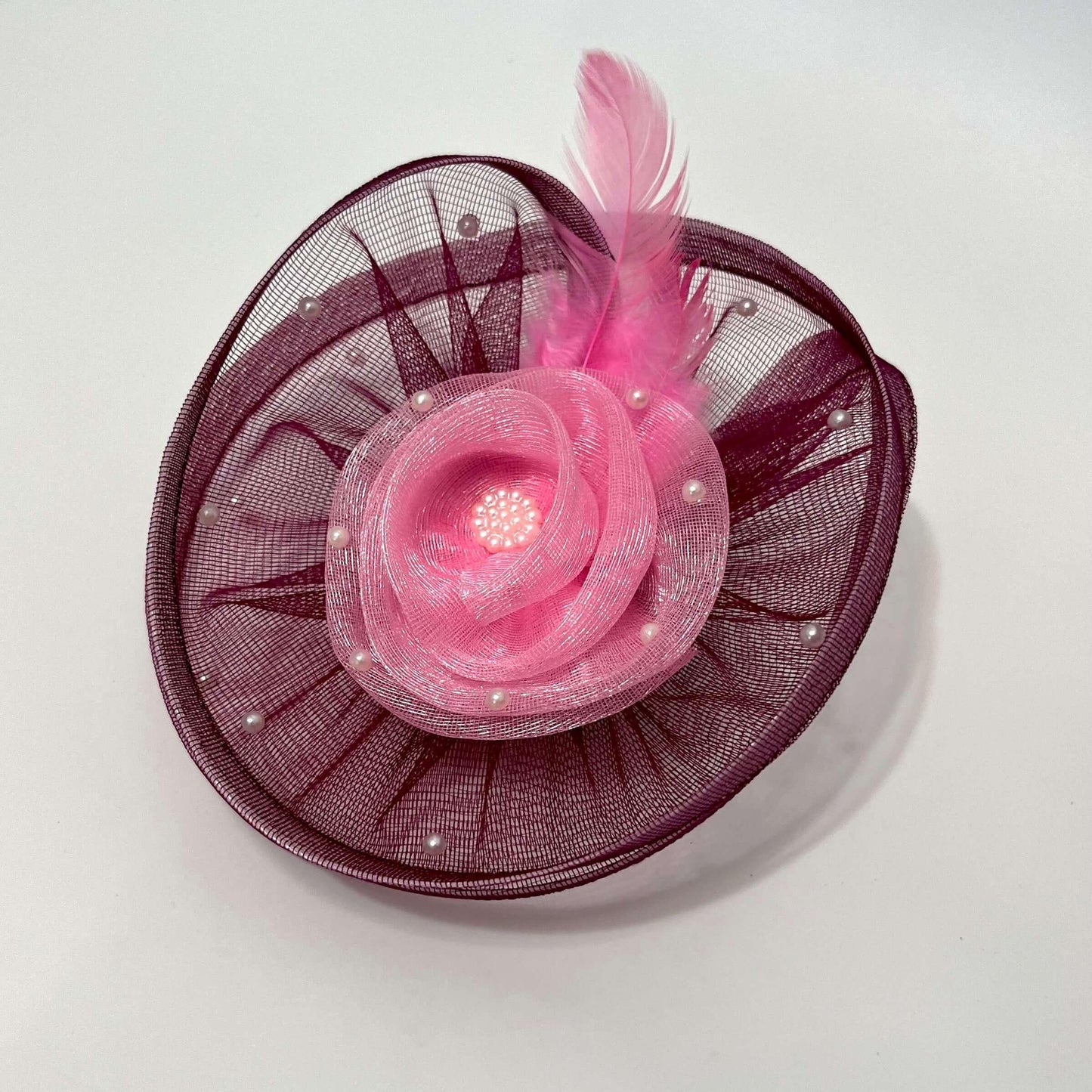 Baby Pink and Wine Fascinator Hat | Birthday Fascinator Baby Girl Headband