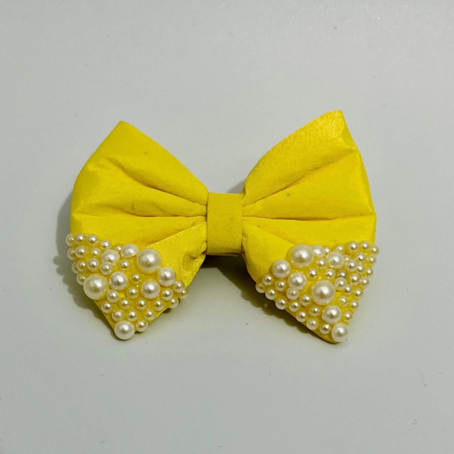 Princess Belle Yellow Bow Hair Clip Adorned with Pearls