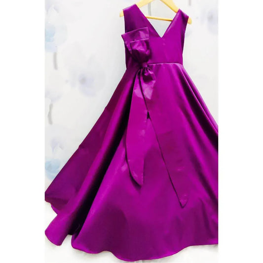 Princess Style Purple V-Neckline Flared Dress | Designer Party Wear | Kids Wear