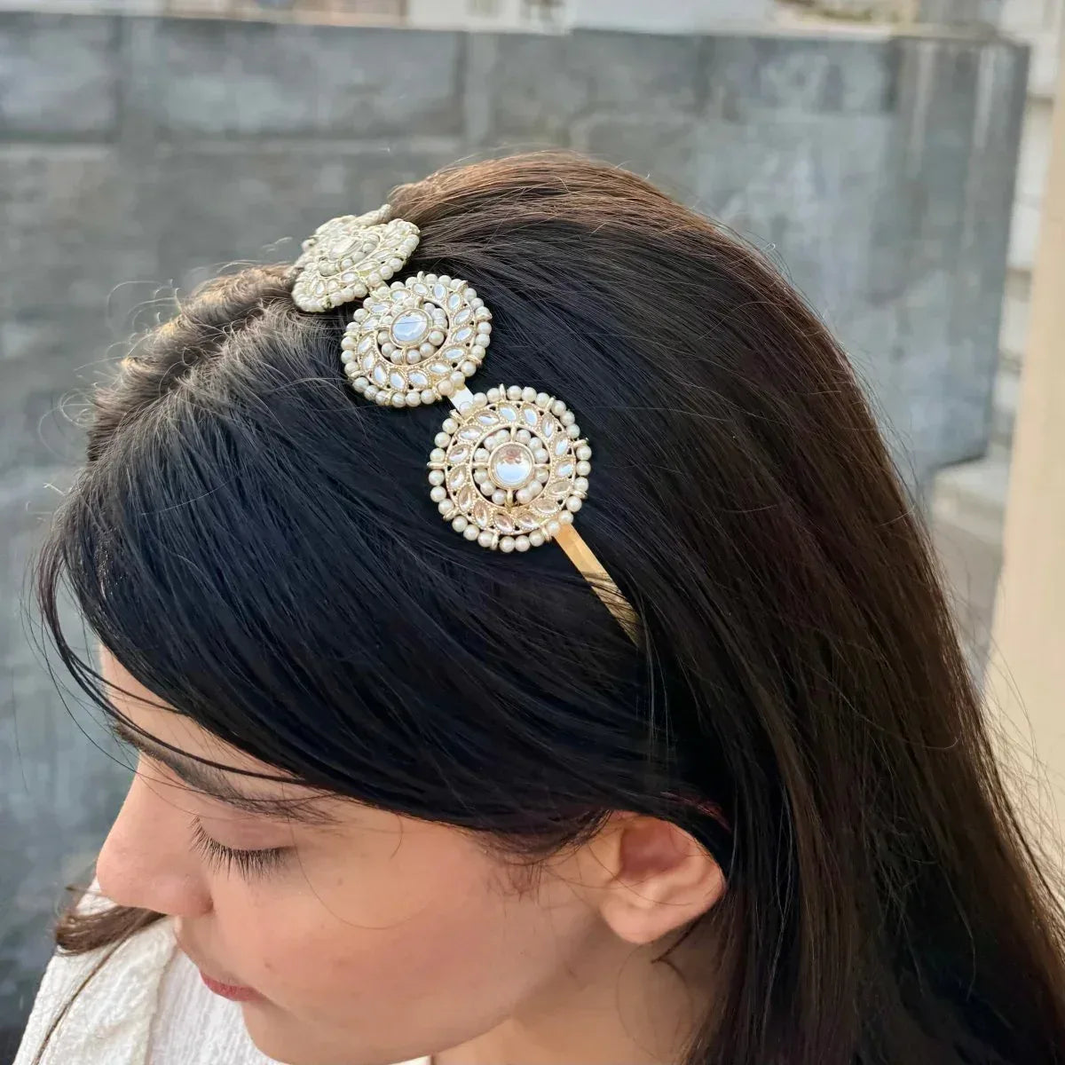 Kundan Hairband for Bride, Birthday Crown Hairband for Girls