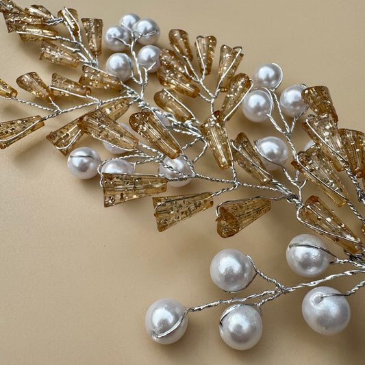 Golden Crystal & Pearl Hair Vine